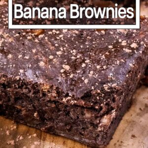 Chocolate banana brownies with a text title overlay.