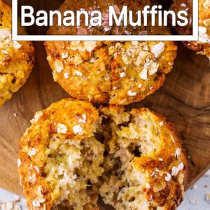 Sugar free banana muffins with a text title overlay.
