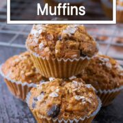 Banana carrot muffins with a text title overlay.