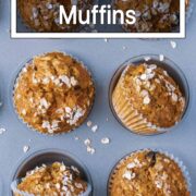 Banana carrot muffins with a text title overlay.